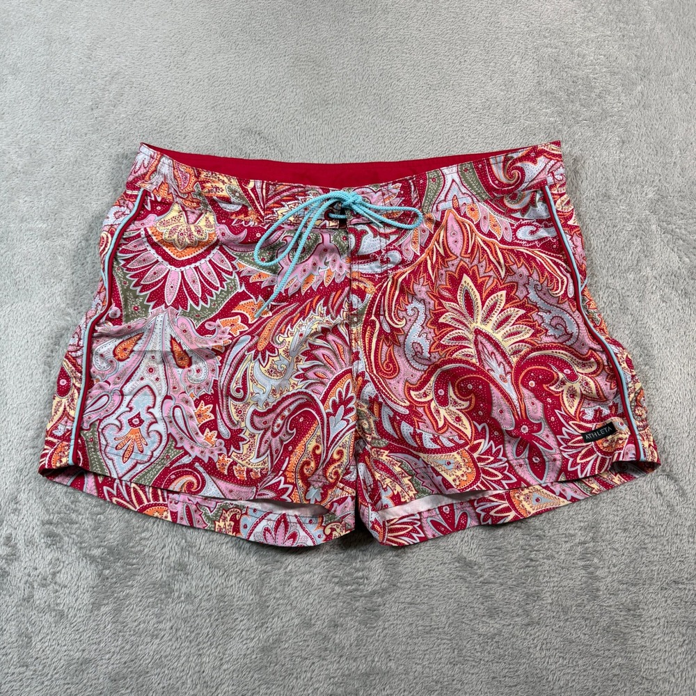 Athleta Board Shorts Women Size 12 Red Paisley Swimwear‎ Beachwear